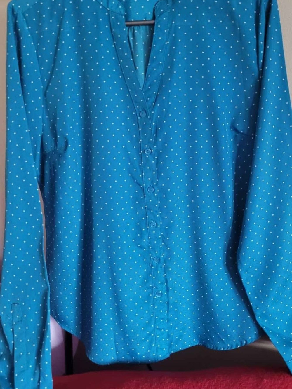 Women’s Teal Polka Dot Button-Up Blouse.Size M.